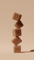 A stack of crystal sugar cube balancing standing concept solid background photo