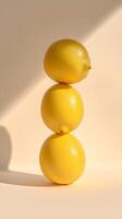 A stack of lemon citrus fruit vertical solid background photo