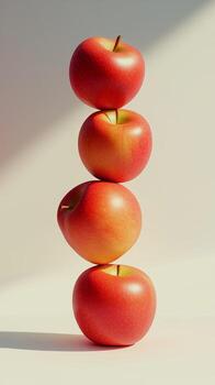 A stack of red apple slice fruit balancing on top with solid background photo