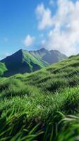 Green grass in hills and blue-sky view, nature outdoor environment story background photo