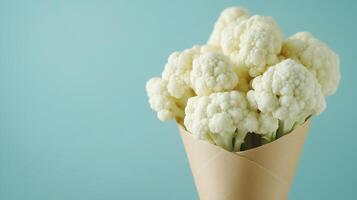 Cauliflower vegetable on brown paper grocery cone bag eco friendly package photo