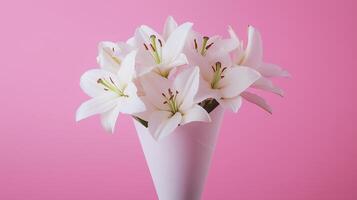 White lily on brown paper wrap bouquet eco friendly package solid background photo