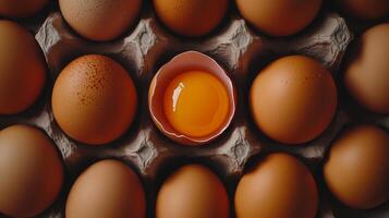 Egg pattern with a distinct anomaly of crushed shell showing egg yolk on brown net photo