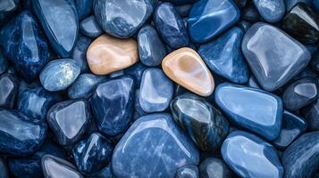 Abstract pattern blue gravel stones smooth glossy texture marble polished modern background photo