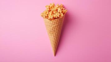 Waffle wrapped on brown paper cone wrapped copy space background photo