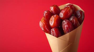 Dates fruit closeup healthy protein for snack or flour organic ingredient on cone wrapped container photo