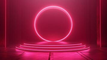 Circle red neon light technology podium stage presentation in room modern technology photo