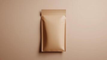 Mockup zipper pouch creame carton standing product packaging on soft background photo
