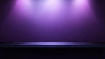 Black steel countertop shelf with spotlight and purple wall for product display promotion photo