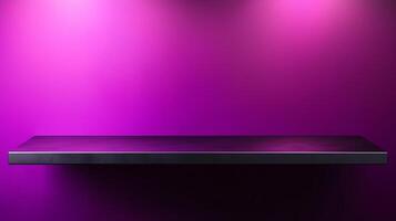 Black steel countertop shelf with spotlight and pink wall for product display promotion photo