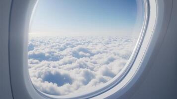Beautiful view of the horizon, sky and clouds from the airplane window photo