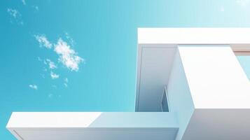 Simple minimal style modern white building and blue sky, bottom view photo