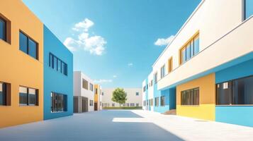 Kindergarten building blue color for kids student play and blue sky photo