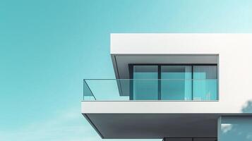 Simple minimal style modern white building and blue sky, bottom view photo