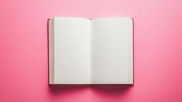 Blank white book open for texting message information top of view copy space background photo
