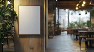 Blank white board frame for information menu or sale in front of store restaurant photo