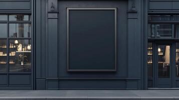 Mockup blank board modern placard rectangle advertising in wall building for information photo