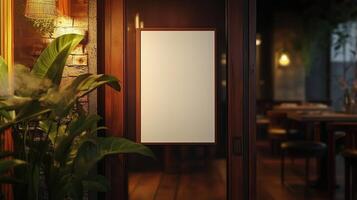 Blank white board frame for information menu or sale in front of store restaurant photo
