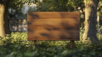 Blank wooden trunk board for label or warning information important in sun flower garden street photo