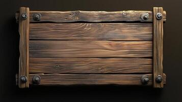 Blank wooden trunk board mockup massage information on black background photo