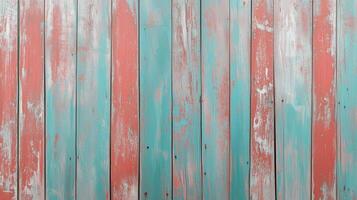 Painted wooden pastel blue and red color textured pattern stacking board aged background photo