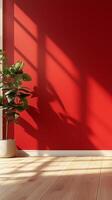Red wall with shadow sun light from window in living room minimalist story background photo