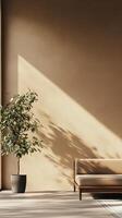 Brown wall with shadow sun light from window in living room minimalist story background photo