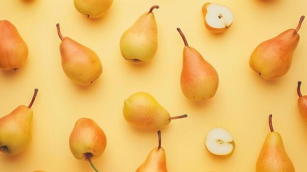 Flat lay circular arrangement of pear seed for natural ingredient, copy space solid background photo