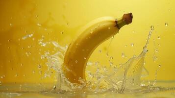 Banana fruit in water with bubble, organic botanical gardening real food green background photo