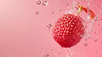 Lychee fruit flying in water with bubble, organic botanical gardening real food photo