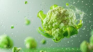 Cauliflower bean vegetable flying in water with bubble natural organic gardening photo