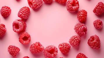 Raspberry fruit organic botanical harvesting copy space blank center circular arrangement photo