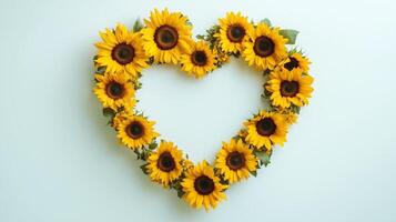Sunflower yellow beauty flower arrange heart-shape blank copy space background photo
