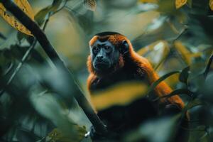 A red - headed spider monkey in the amazon rainforest photo