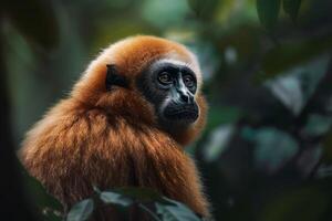 A red - headed gibbon in the jungle photo
