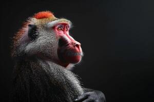 A red - headed monkey with a black background photo