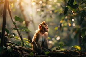 A monkey sitting on a branch in the jungle photo