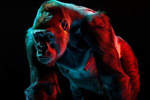 A gorilla with red and blue lights on it photo