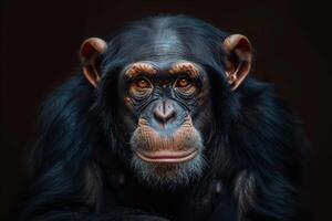 A chimpan is looking at the camera photo