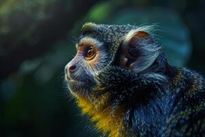 A monkey with a yellow and black face photo