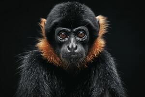 A black and orange monkey with a big head photo