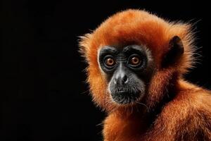 A red - headed gibbon monkey on a black background photo