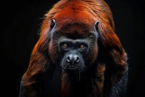 A red monkey with a black background photo
