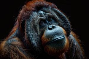 An orangutan is looking at the camera photo