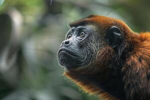 A close up of a monkey looking up photo