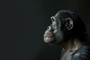 A chimpan is looking off to the side photo