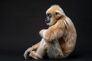 A white - faced gibbon sitting on a black background photo