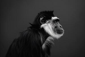 A black and white photo of a monkey