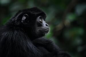 A black monkey sitting on a branch looking to the side photo