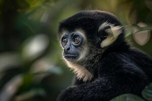 A monkey with a big black face and white eyes photo